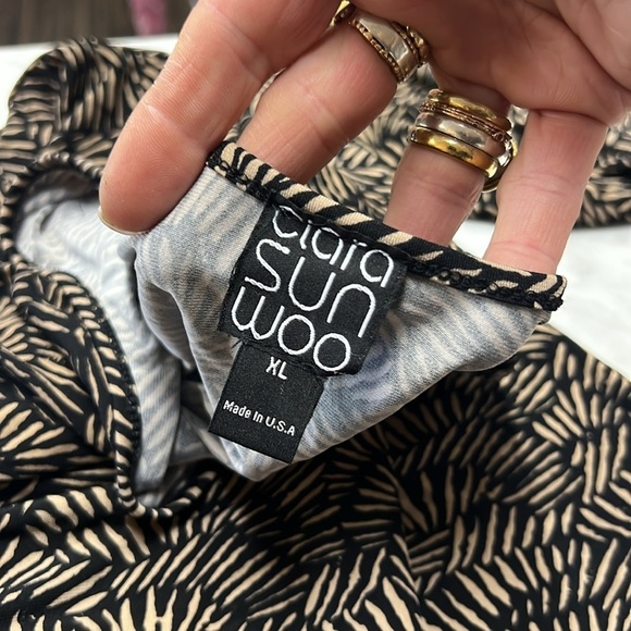 Clara Sunwoo Black and Brown Print Quater Sleeve Tunic Length Top Size XL - Picture 9 of 10